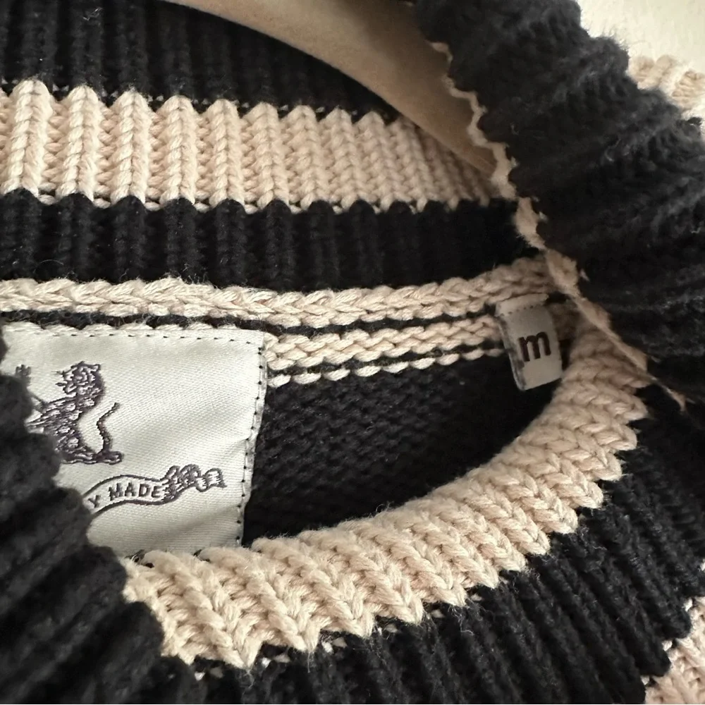Denimist Cropped Sailor Stripe Turtleneck Sweater in Black/Tan - Picture 4 of 11